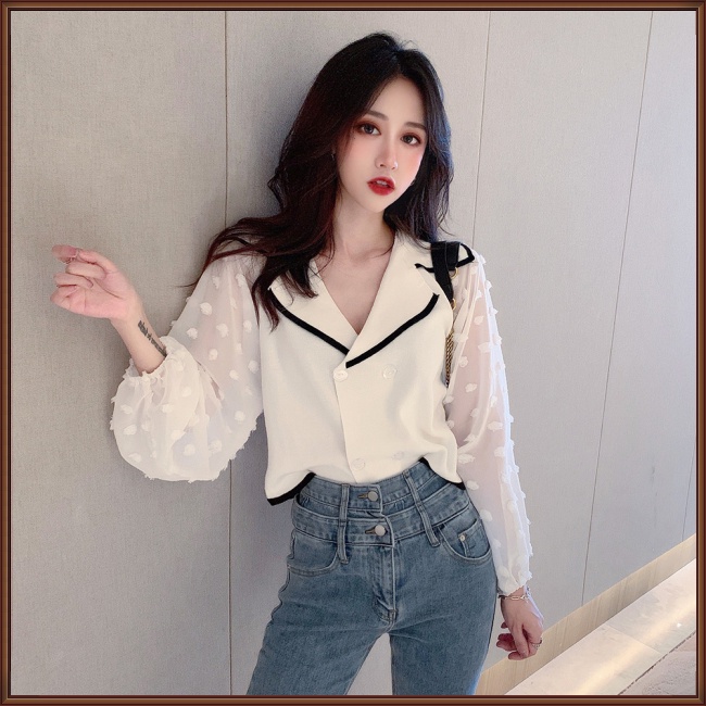 Áo Sweater Dệt Kim Tay Dài Cổ Chữ V Phối Lưới Dáng Ôm Thời Trang Cho Nữ