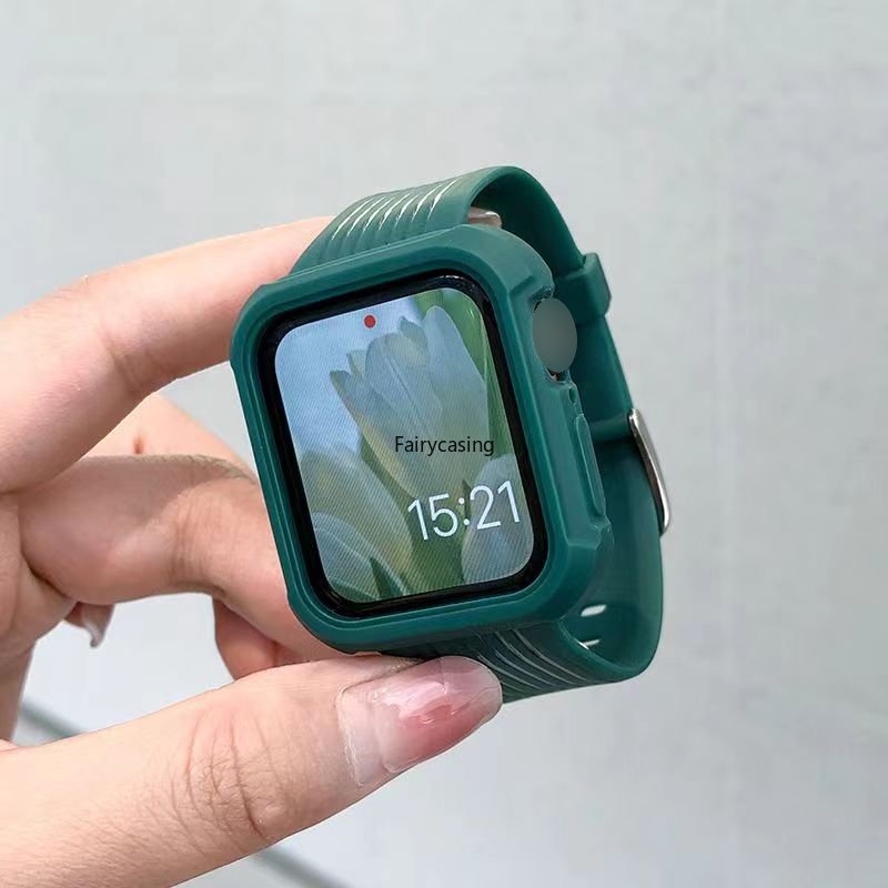 Dây Đeo Thể Thao + Vỏ Silicone Trong Suốt Cho iwatch Series 49mm 45mm 44mm 42mm 41mm 38mm 41mm 40mm 38mm Ultra 8 7 6 SE 5 4 3 2 1