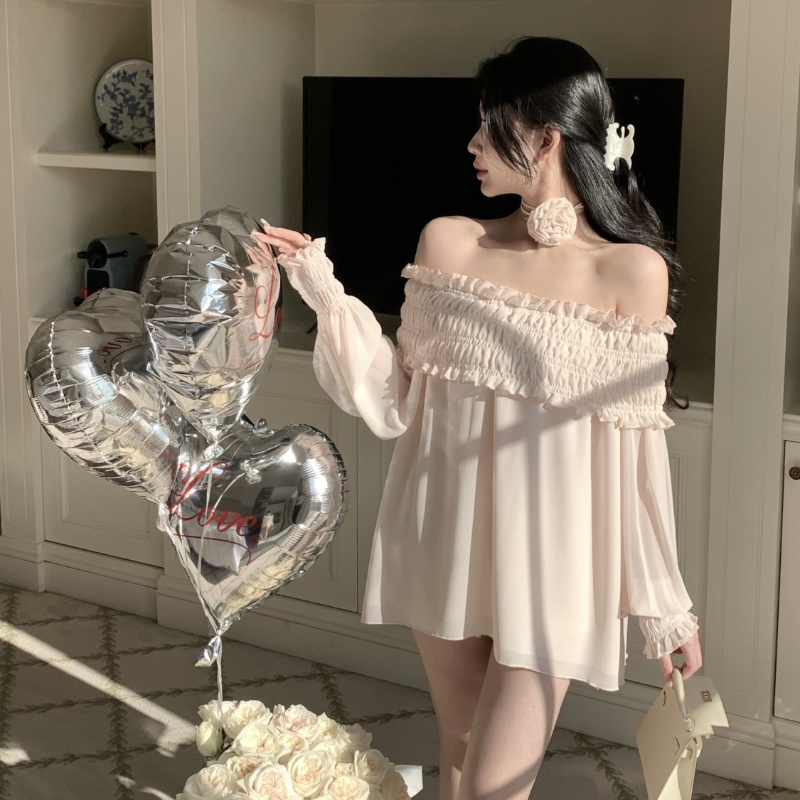 Cozok Áo Chiffon Trễ Vai Xếp Ly Co Giãn Gợi Cảm Hợp Thời Trang
