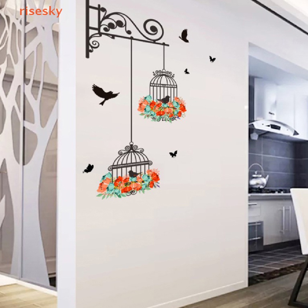 Đề Can Dán Tường Hình Lồng Chim / Hoa / Bướm Nhiều Màu Sắc