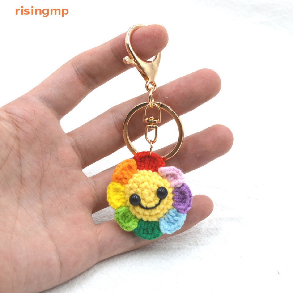 [risingmp] Móc Chìa Khóa Xe Hơi / Túi Xách Hình Hoa Hướng Dương Mặt Cười Đan Len Thủ Công Dễ Thương Làm Quà Tặ