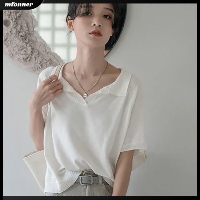 Áo Thun Nữ Tay Ngắn Dáng Rộng Màu Trơn Thời Trang Mùa Hè