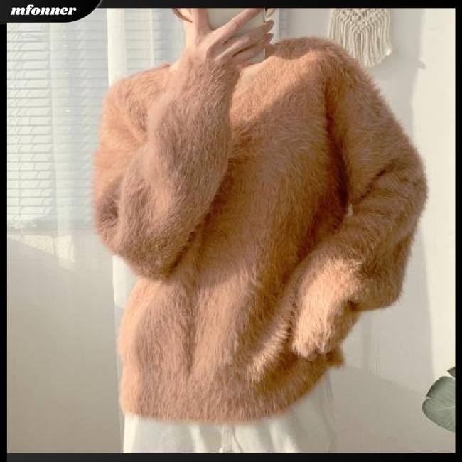 Áo Sweater Dệt Kim Tay Dài Dáng Rộng Cổ Chữ V Màu Sắc Đơn Giản Cho Nữ