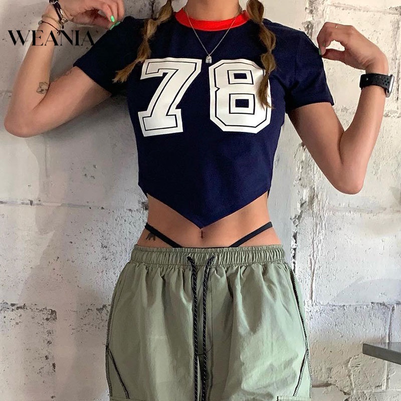 Áo Thun Croptop In Chữ Số Thời Trang Mùa Hè Cho Nữ