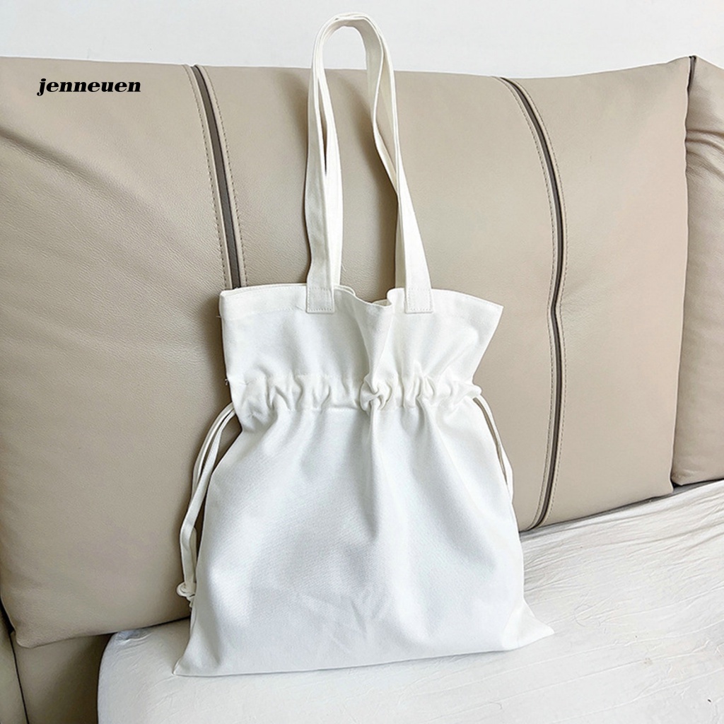 Jen Túi vải Dây Rút Màu Trắng Trơn Sức Chứa Lớn Dùng Mua Sắm Hàng Ngày Cho Nữ Sinh