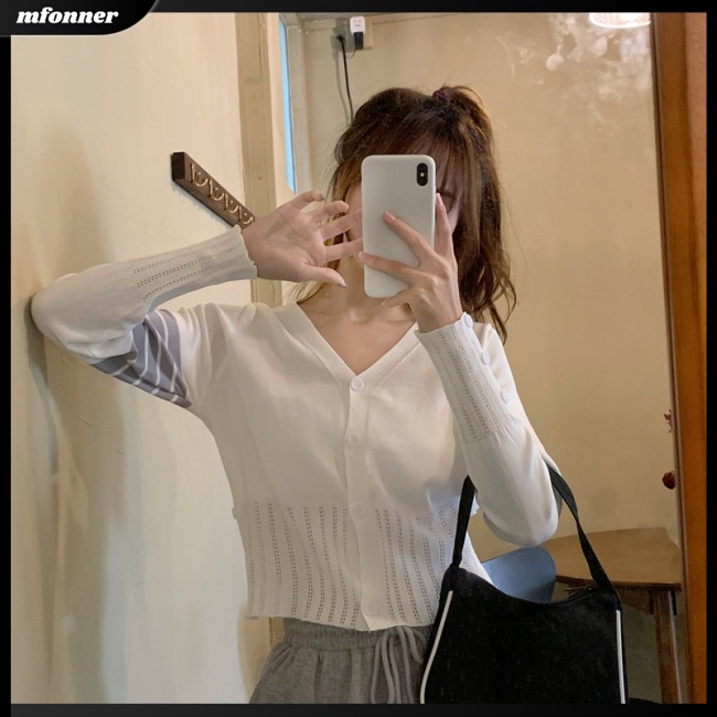 Áo Cardigan Dệt Kim Tay Dài Dáng Rộng Cổ Chữ V Màu Sắc Đơn Giản Cho Nữ