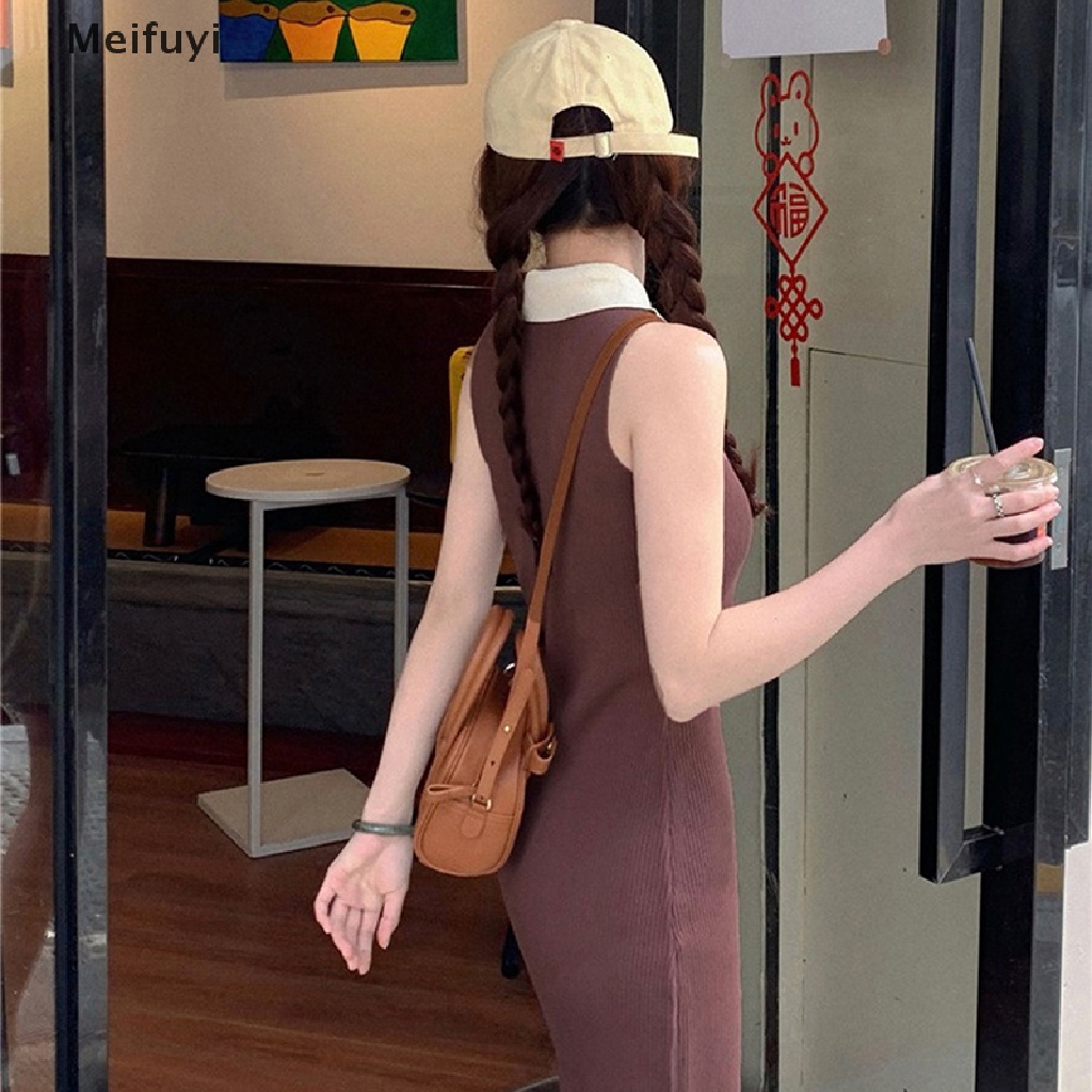 [Meifuyi] Đầm Dệt Kim Mini Cổ Bẻ Ôm Dáng Phong Cách Hàn Quốc Cho Nữ Sinh