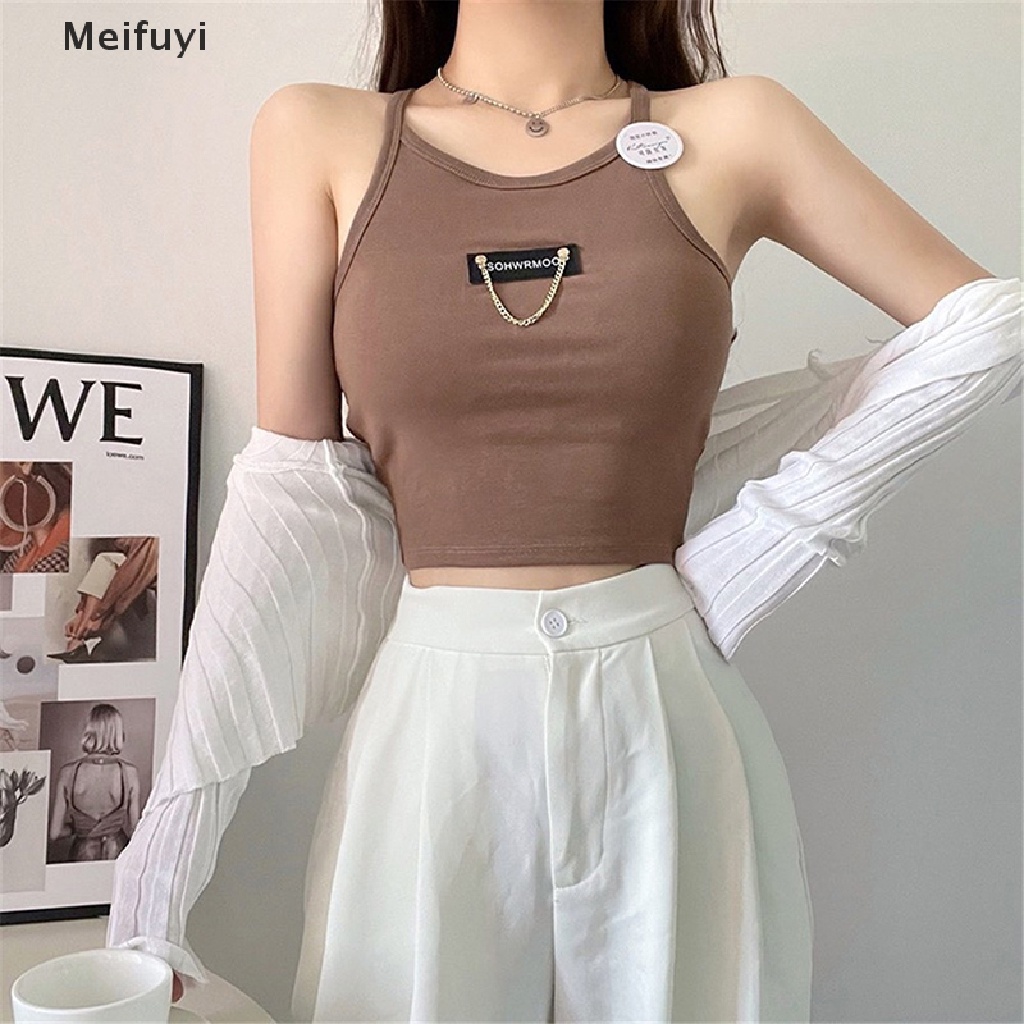 [Meifuyi] Áo Thể Thao Không Tay Màu Trơn In Chữ Thời Trang Mùa Hè Cho Nữ