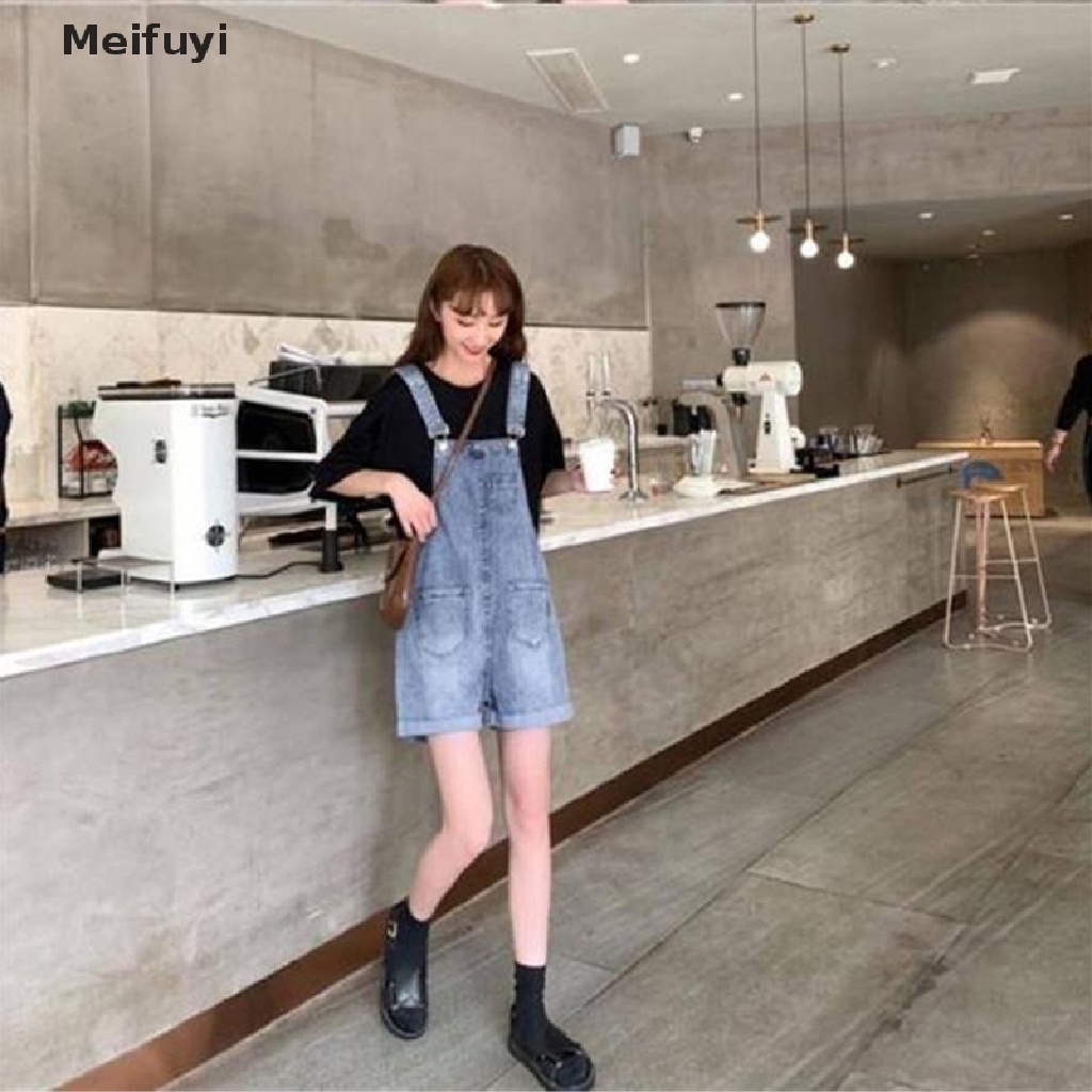 [Meifuyi] Quần Yếm Denim Không Tay Cài Nút Phong Cách Hàn Quốc Cổ Điển Ấm Áp Mùa Hè Dành Cho Nữ