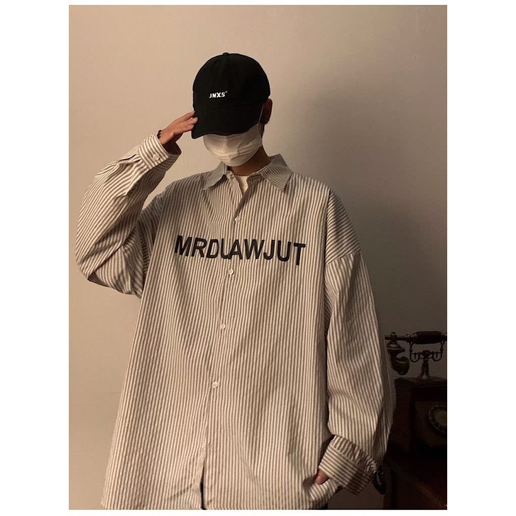 Áo Khoác Sơ Mi Nam Dài Tay Dáng Rộng Họa Tiết Sọc Dọc
