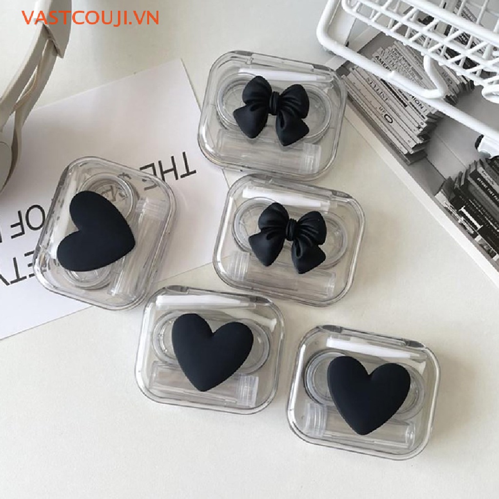 Hộp Đựng Kính Áp Tròng Màu Hồng Trong Suốt In Họa Tiết Trái Tim Xinh Xắn