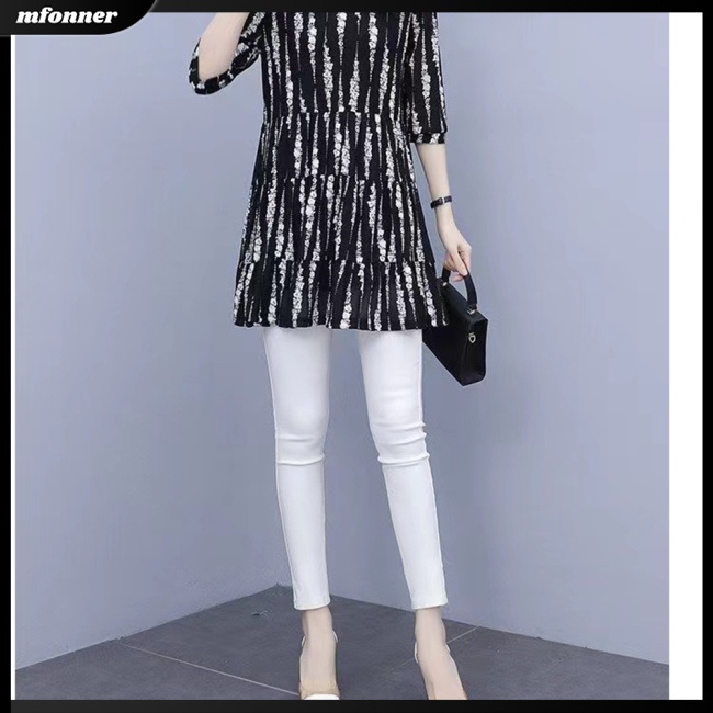 Áo Thun Chiffon Chui Đầu Dáng Rộng Cổ Tròn In Họa Tiết Kẻ Sọc Kiểu Retro Xinh Xắn Cho Bạn Gái