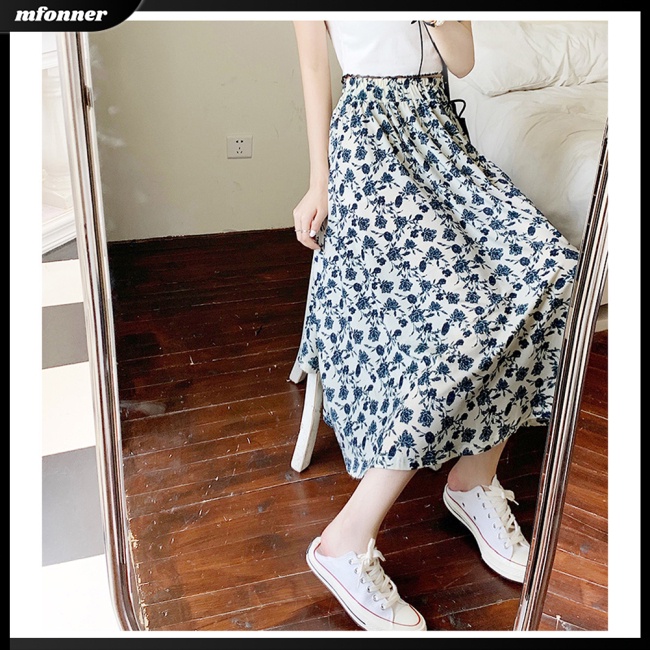 Chân Váy Lưng Cao Co Giãn In Họa Tiết Hoa Phong Cách Pháp Cổ Điển Thời Trang Mùa Hè Cho Nữ