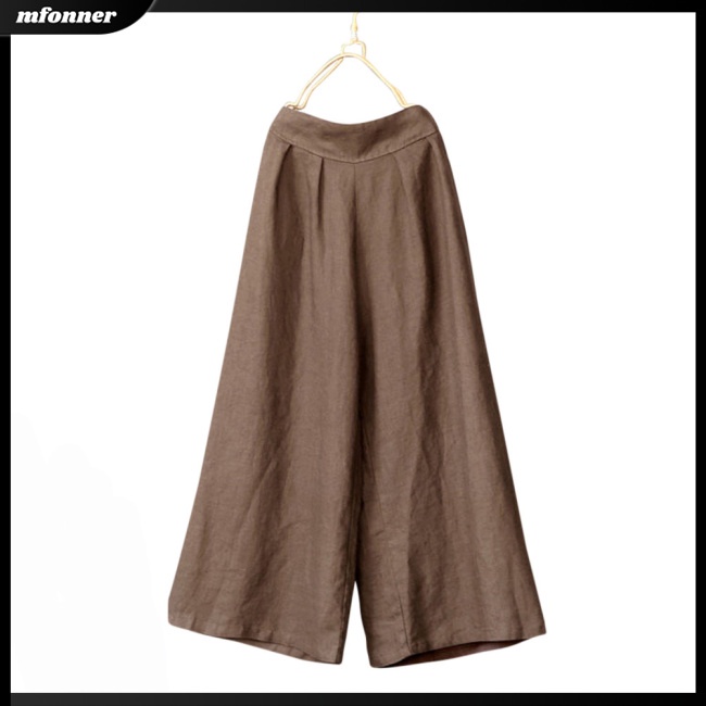 Quần Dài Nữ Ống Rộng Vải Lanh Cotton Màu Sắc Nhã Nhặn Thời Trang
