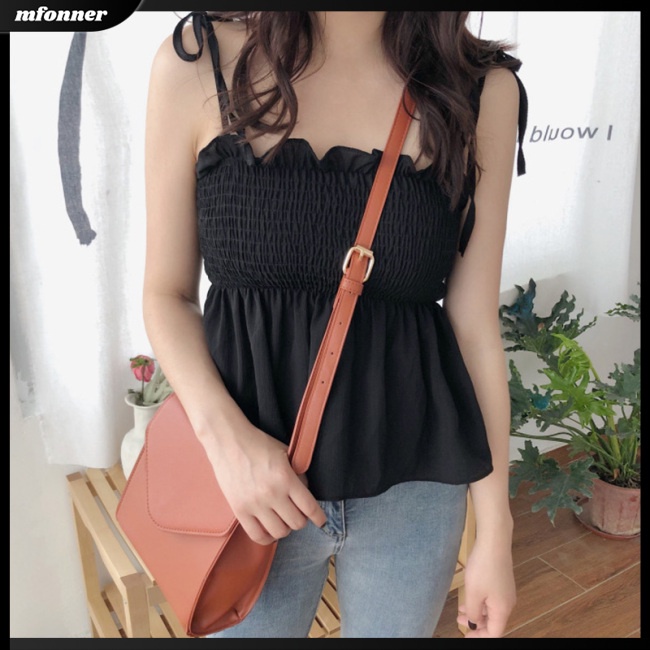 Áo Hai Dây Dạng Nén Màu Trơn Dễ Thương Thời Trang Mùa Hè Cho Bạn Gái