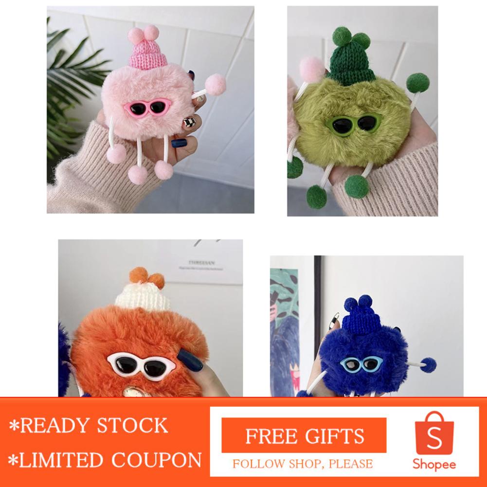 Alwaysonline Plush Earphone Case Cute Sunglass Man Shape Drop Protection Protective Cover for IOS Earbuds 1/2 Universal