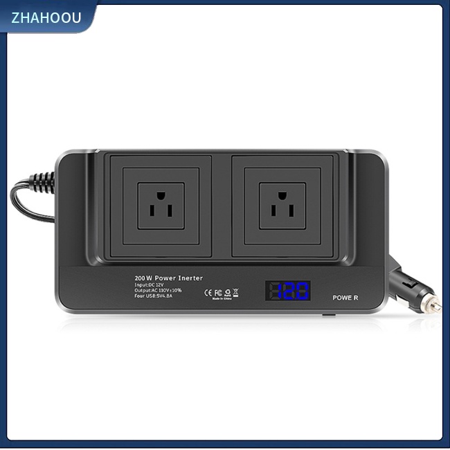 ☃Nhà Cửa☃ Bộ Chuyển Đổi Nguồn Điện 200w 12v Sang 110v Màn Hình Led Kỹ Thuật Số Phích Cắm US Cho Xe Hơi