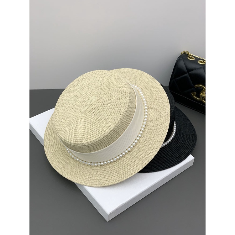 Nón Cói Rộng Vành Đính Ngọc Trai Phong Cách Nhật Bản Thời Trang Đi Biển Mùa Hè Cho Nữ