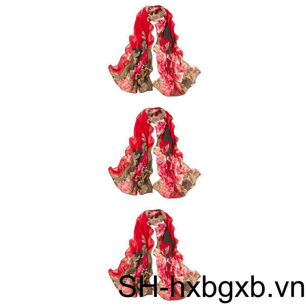 1 / 2 / 3 / 5 Khăn Choàng Lụa Chiffon In Hoa Mẫu Đơn Mới