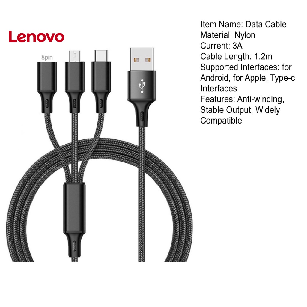 Dây Cáp Sạc Nhanh Type-C Micro USB 8Pin 3 Trong 1 Chống Rối Dành Cho Điện Thoại Android