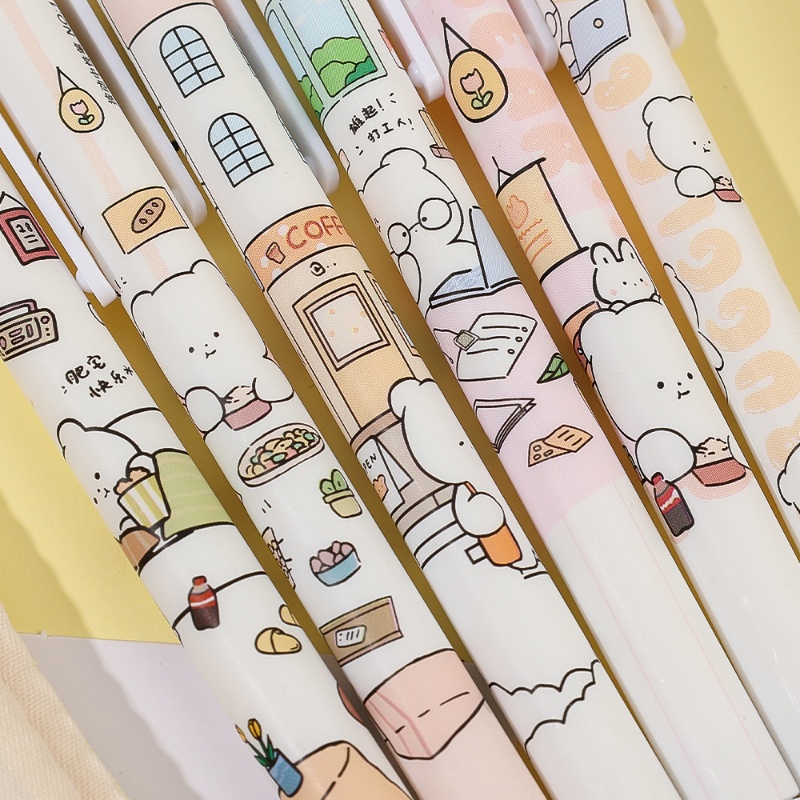 Bút Mực Gel Ngòi 0.5mm Bằng Nhựa Họa Tiết Gấu Hoạt Hình Dễ Thương Chất Lượng Cao