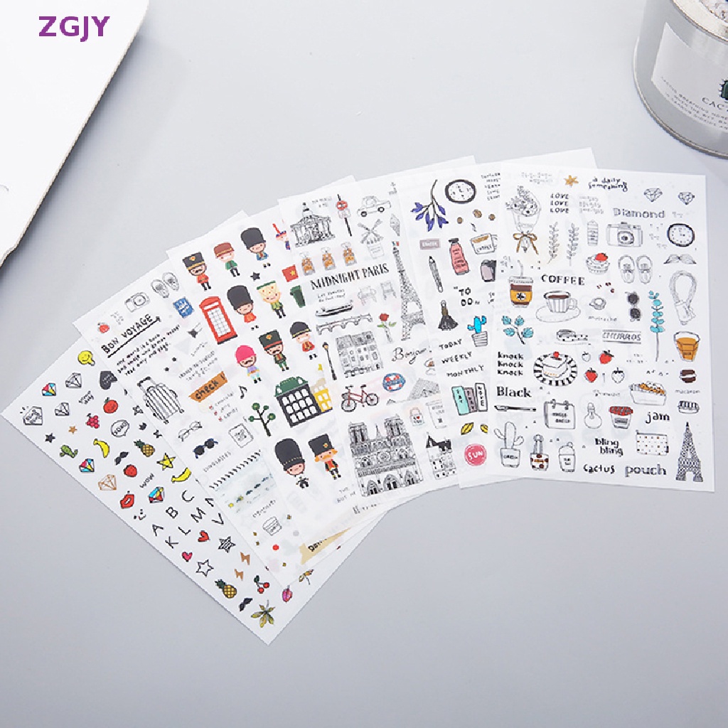Bộ 6 Tấm Sticker Pvc Họa Tiết Hoạt Hình Màu Nước Trang Trí Sổ Tay / Nhật Ký / Sổ Tay DIY Mới
