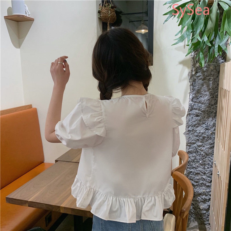 Áo Kiểu Tay Phồng Dáng Rộng Phối Bèo Kiểu Hàn Quốc Dễ Thương Cho Nữ