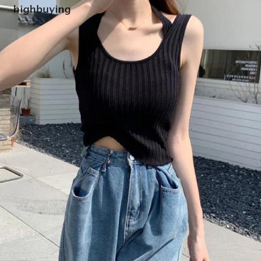 Áo Hai Dây Dệt Kim Màu Sắc Trơn Quyến Rũ Thời Trang Mùa Hè Cho Nữ