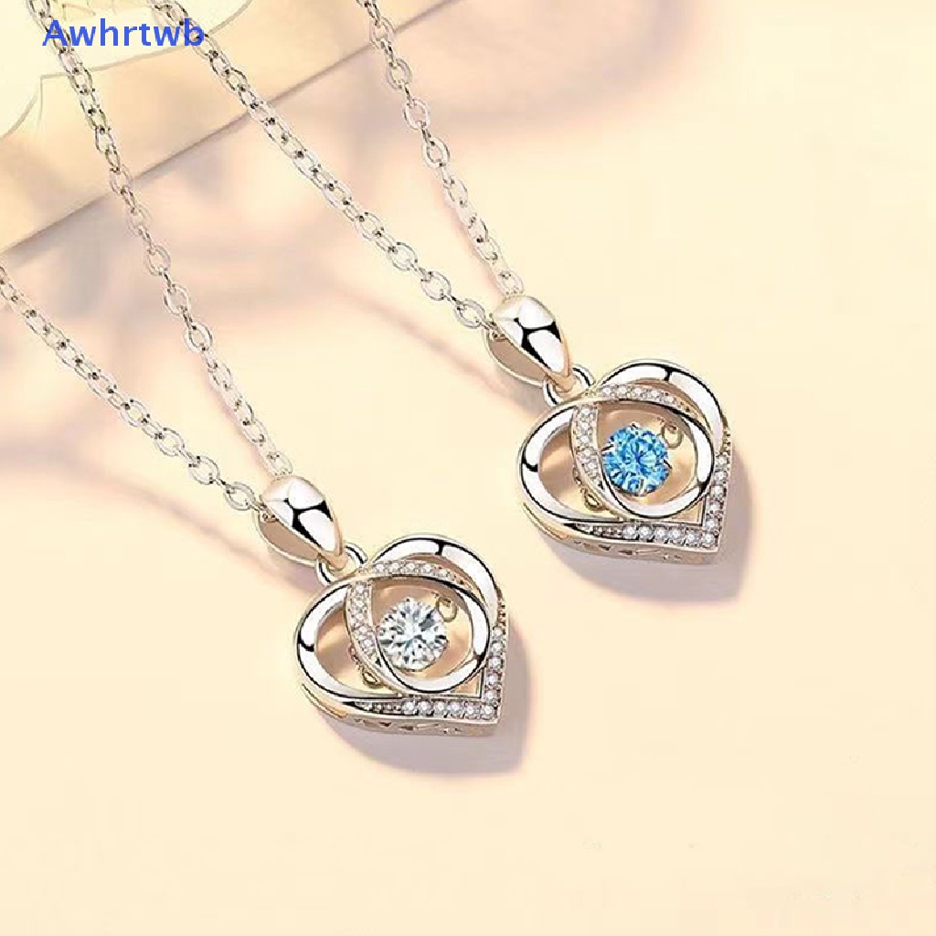 Vòng cổ Mặt Hình Trái Tim Bằng Thép Không Gỉ Đính Pha Lê Xanh Dương Thời Trang Cho Nữ Mới