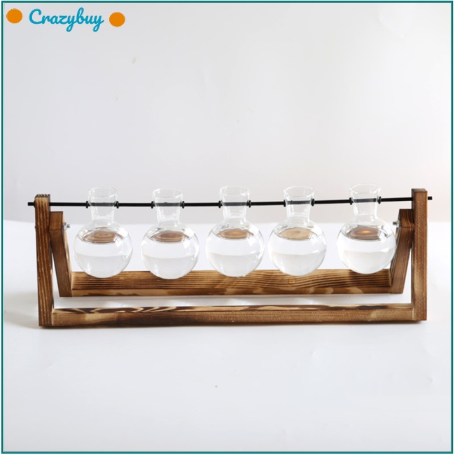 Cr Lọ Hoa Thủy Tinh Trong Suốt Với 5 Lọ Gỗ Sáng Tạo Để Bàn Trang Trí Nhà Cửa