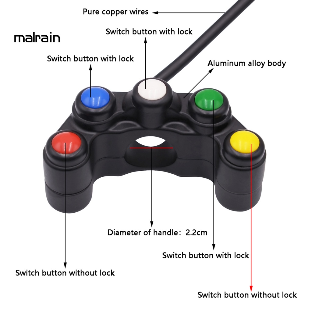 Công Tắc Đèn Sương Mù Gắn Tay Lái Xe Máy 5 Nút Bằng Hợp Kim Nhôm Chống Thấm Nước