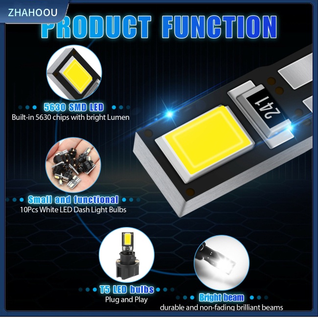 ☃Phụ Kiện Trang Trí Nhà Cửa Kiểu Dáng Dễ Thương Xinh Xắn☃ Set 10 Bóng Đèn Led T5 74 73 Ánh Sáng Trắng Có Giá Đỡ Xoắn Thay Thế Dành Cho Ô Tô