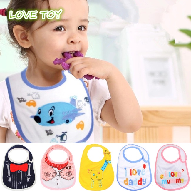 Yếm Ăn Cotton 3 Lớp Chống Nước In Họa Tiết Hoạt Hình Xinh Xắn Dành Cho Các Bé
