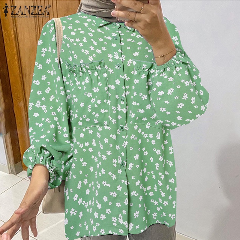 Zanzea Áo Sơ Mi Tay Phồng Họa Tiết Hoa Thời Trang Cho Phụ Nữ Hồi Giáo