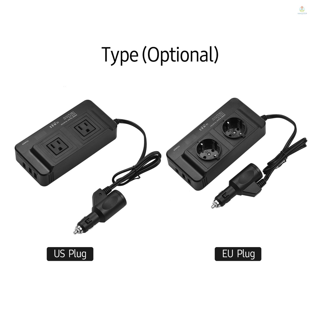 Bộ Chuyển Đổi Nguồn Điện 200W DC 12V Sang AC 220V Cho Xe Hơi RV