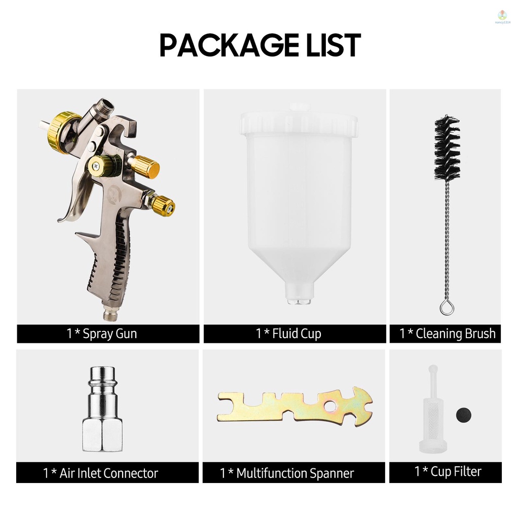 LVLP 1.8mm Air Spray  Kit 600cc Fluid Cup Gravity Feed Air Paint Sprayer Mini Handheld 360-degree Paint Spraying  for Car Repair Furniture Surface Wall Painting DIY Models