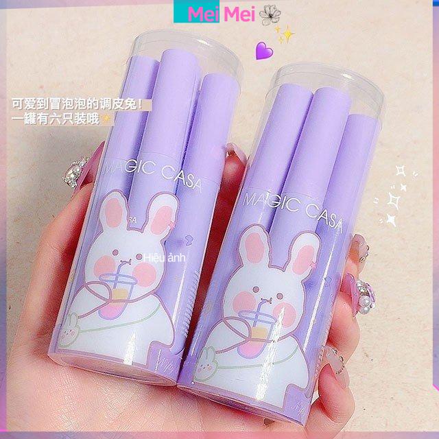 Set 6 Son Kem lì dưỡng môi lên màu đẹp Magic Casa Vevet Lip Glaze Thỏ Tím