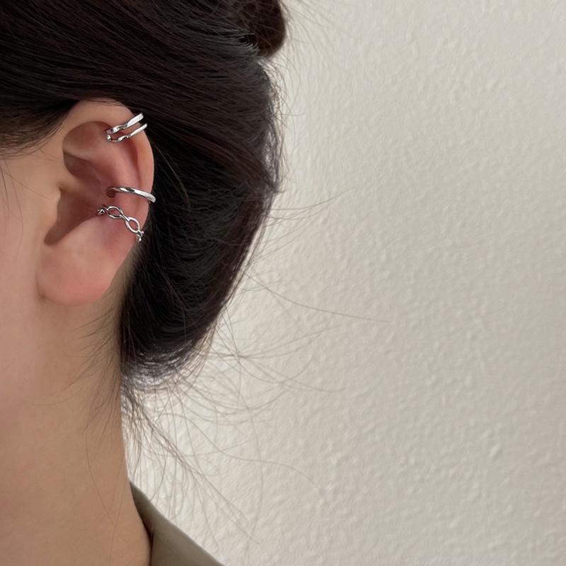 Set 3 Khuyên Tai Bạc Không Xỏ Lỗ Kiểu Dáng Hình Học Thời Trang Dành Cho Nữ