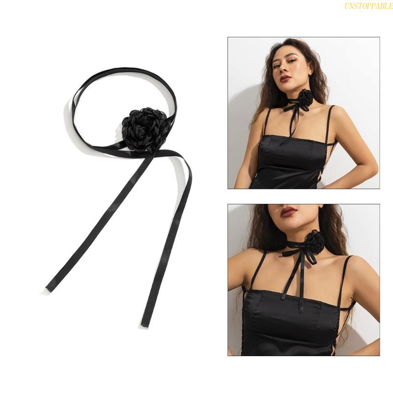 Vòng Cổ Choker Vải Lưới Mặt Hoa Hồng Lớn Thời Trang Cho Nữ