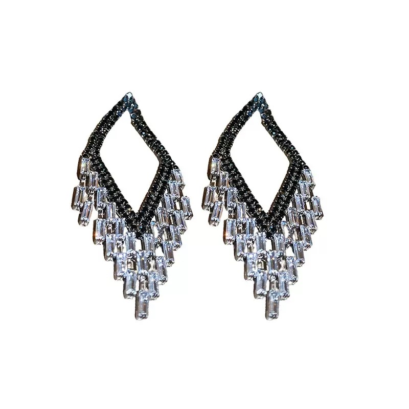 Bông Tai Mạ Bạc 925 Đính Đá Zircon Tua Rua Thiết Kế Hình Học Sáng Tạo Dễ Phối Đồ