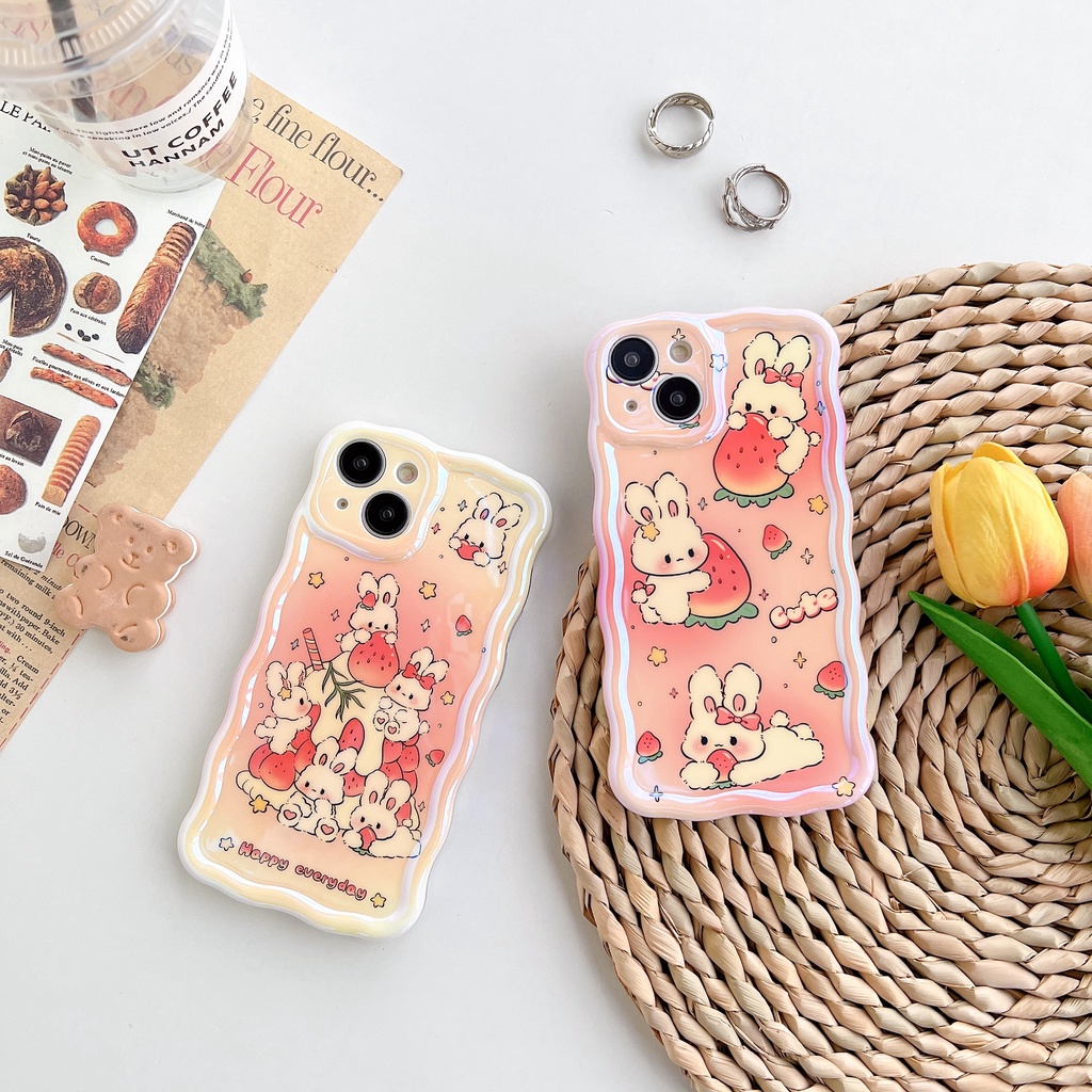 Ốp Điện Thoại TPU Chống Sốc Họa Tiết Thỏ Và Kem Dâu Cho Apple IPhone 14 13 12 11 Pro Max