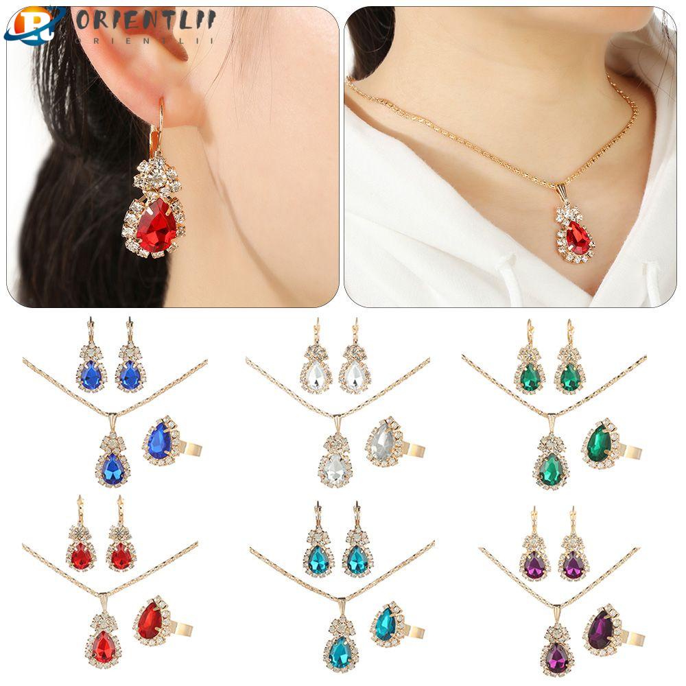 Bộ Trang Sức Ba Món Gồm Vòng cổ + Bông Tai + Nhẫn Thời Trang Âu Mỹ