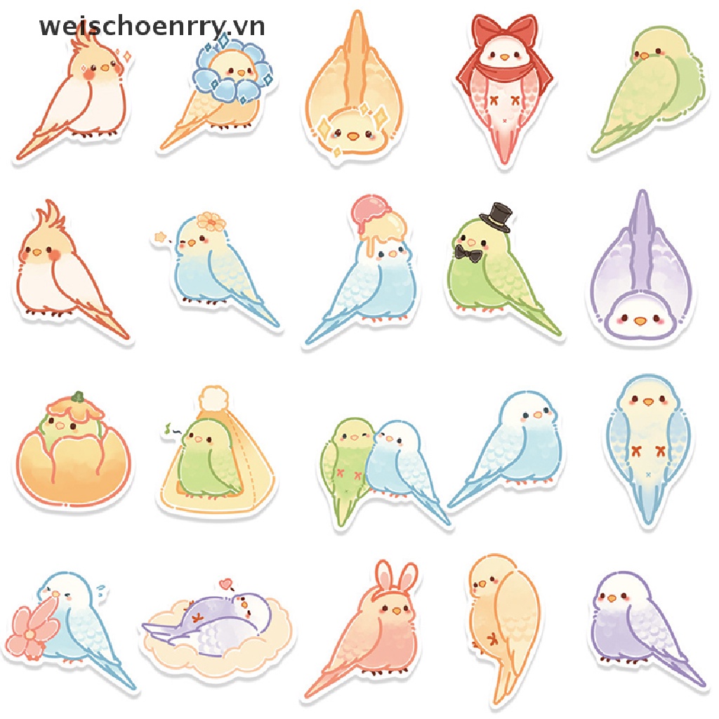Bộ 40 Sticker Họa Tiết Chim Vẹt Hoạt Hình Nhiều Màu Sắc Trang Trí Laptop DIY