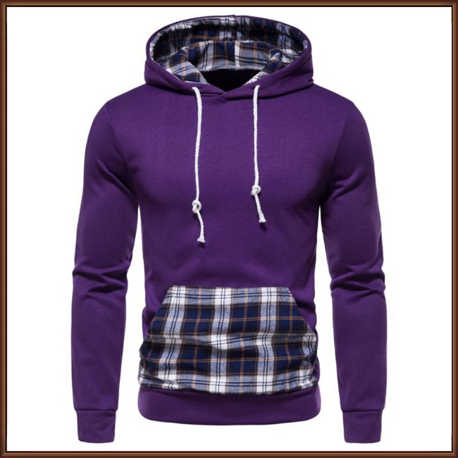 Áo Hoodie Cotton Pha Dáng Ôm Sọc Ca Rô Phối Túi Nhiều Màu Sắc Cá Tính Cho Nam