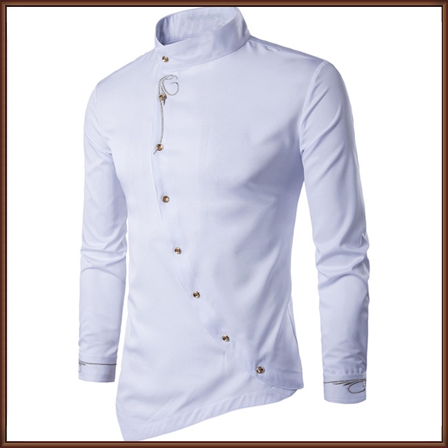 Áo Sơ Mi Tay Dài Cổ Bẻ Cài Nút Màu Trơn Độc Đáo Thời Trang Cho Nam