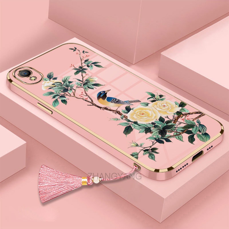 Ốp Điện Thoại Silicon Mềm Mạ Điện Họa Tiết Hoa Và Chim Có Dây Đeo Cho OPPO A37 A37