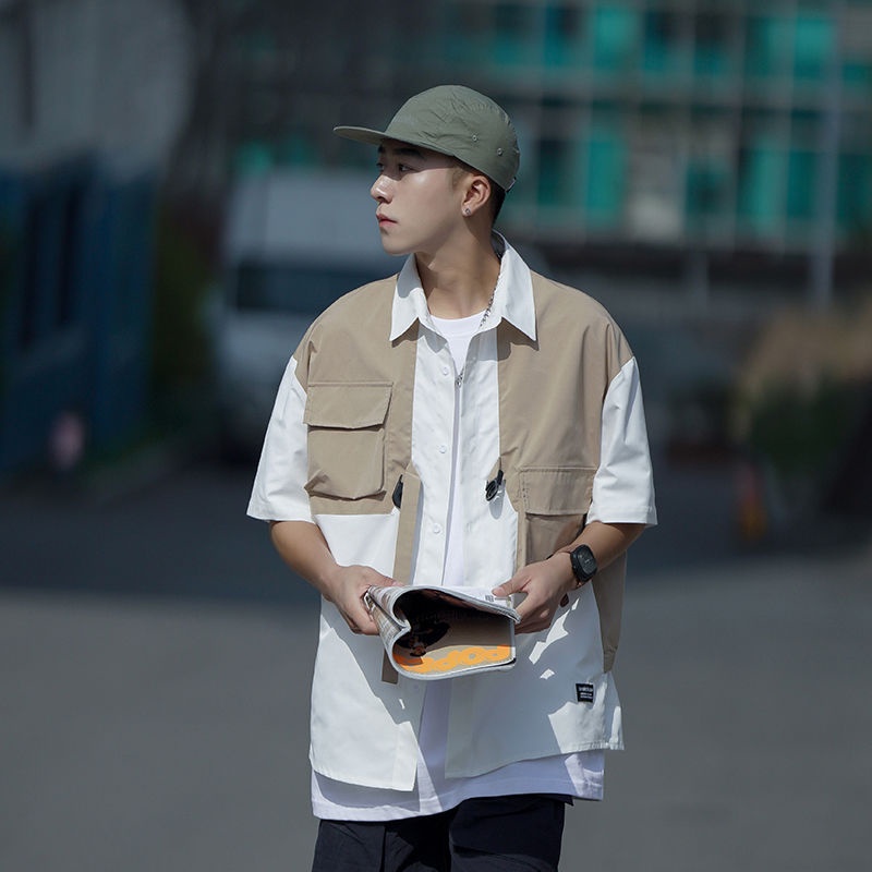 Áo Sơ Mi Ngắn Tay Giả Hai Lớp Phong Cách Đường Phố Thời Trang Mùa Hè Cho Nam