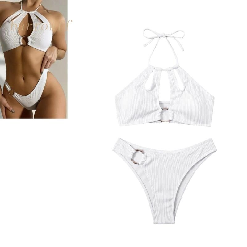 Brroa Bộ Bikini Hai Mảnh Mềm Cắt Cao Màu Trơn Có Dây Buộc Gợi Cảm Cho Nữ Sw