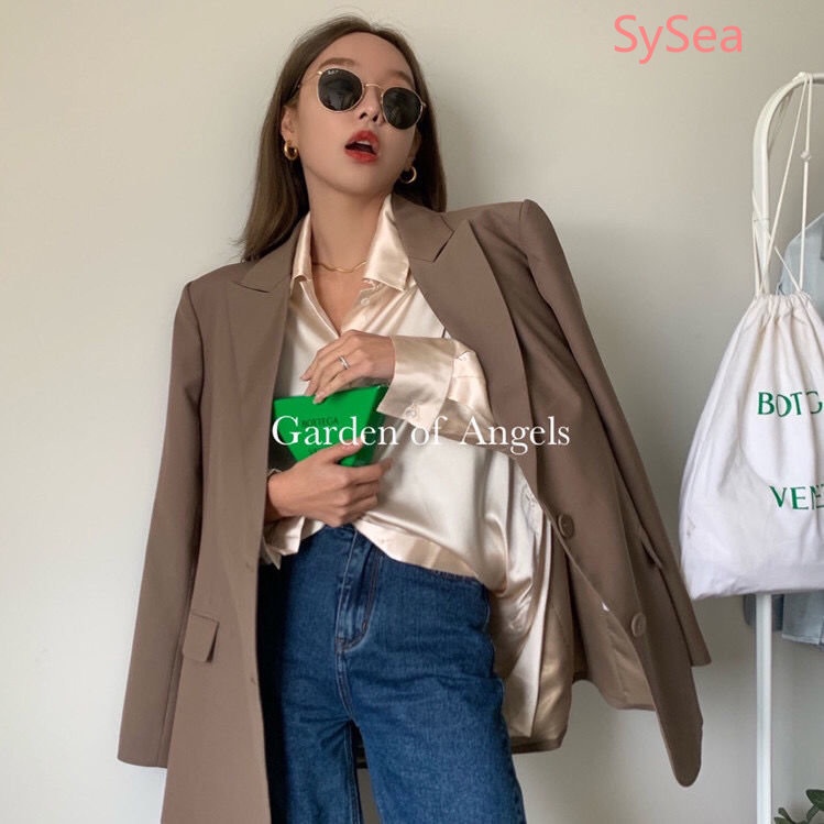 Áo Sơ Mi Satin Dài Tay Dáng Rộng Thời Trang Mùa Hè Hàn Quốc Dành Cho Nữ