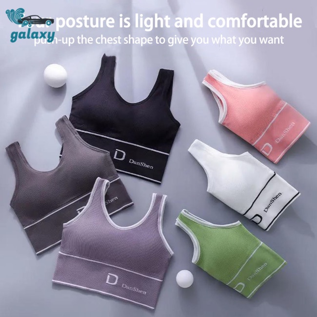Galaxy Áo Ngực Thể Thao Hai Dây Không Viền Có Miếng Đệm Nâng Ngực Tháo Rời Được